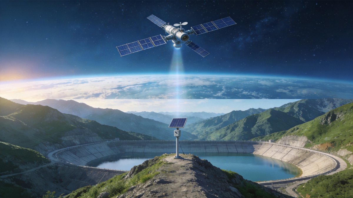北斗卫星与山谷安全监测站示意