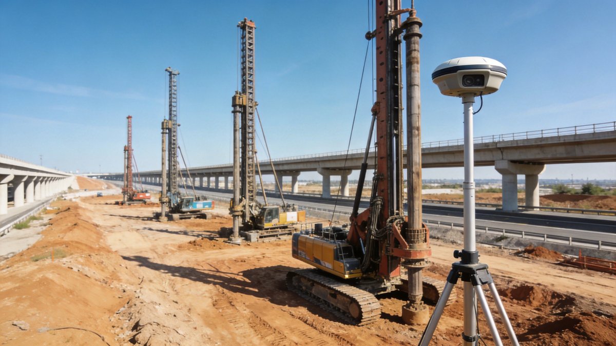 CFG桩机群与北斗高精度定位终端在高速公路软基处理工地